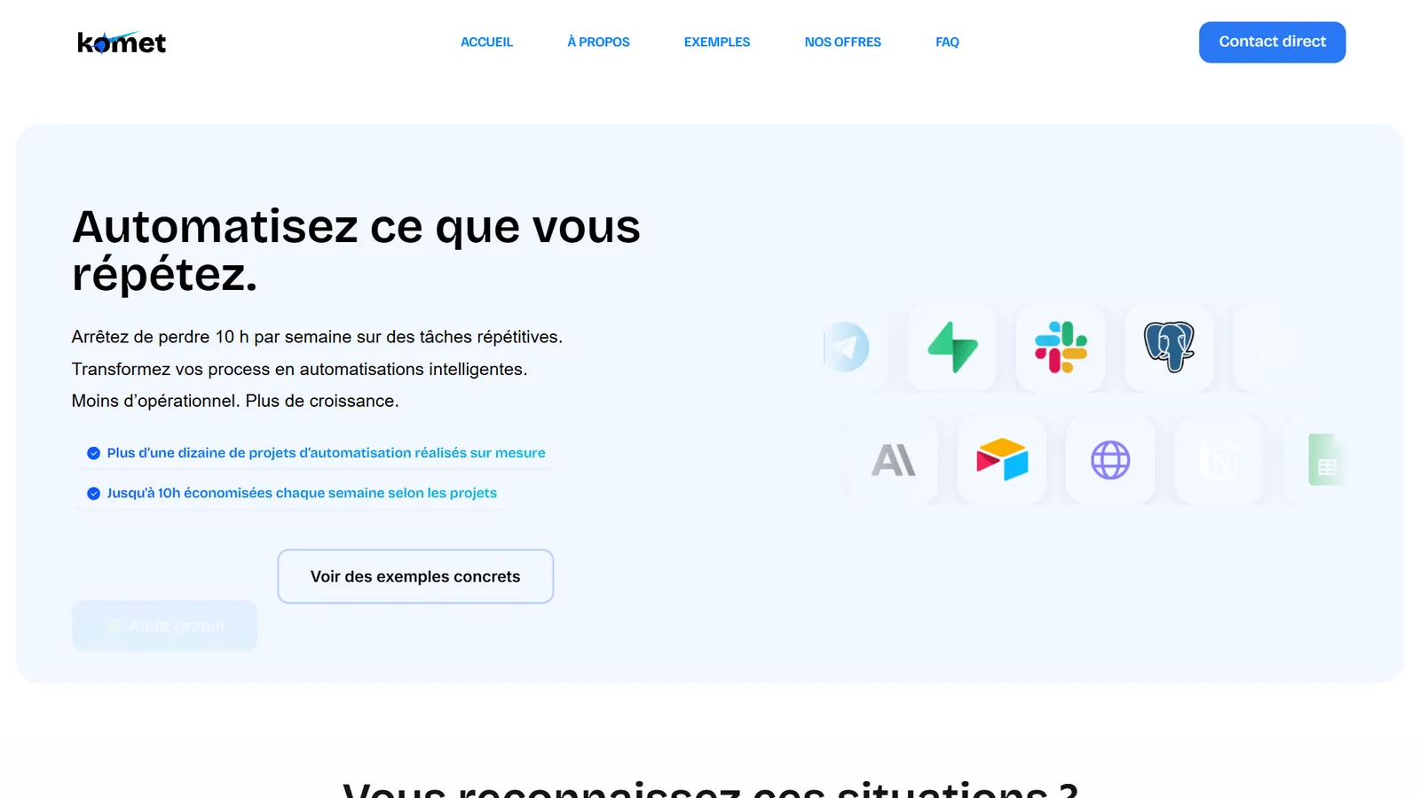 Komet : aperçu du site